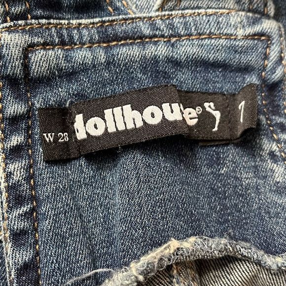Dollhouse Mini Denim Distressed Overall Dress Blue Size 7 - Picture 6 of 9